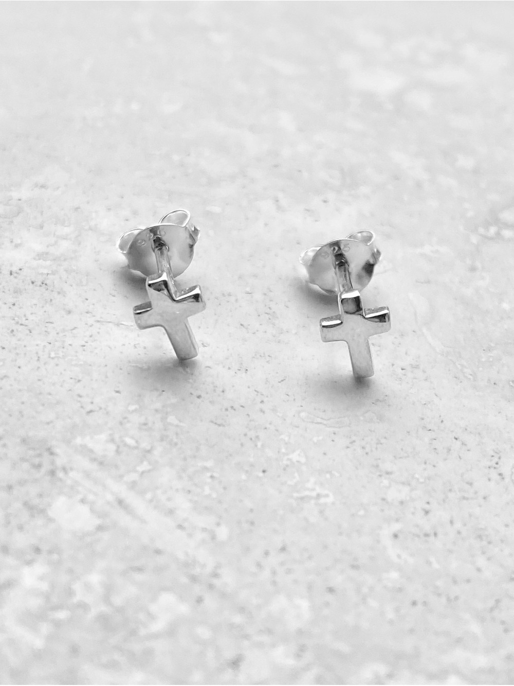 Sterling Silver Unisex Tiny Cross Stud Earrings, Dainty Religious Silver Earring